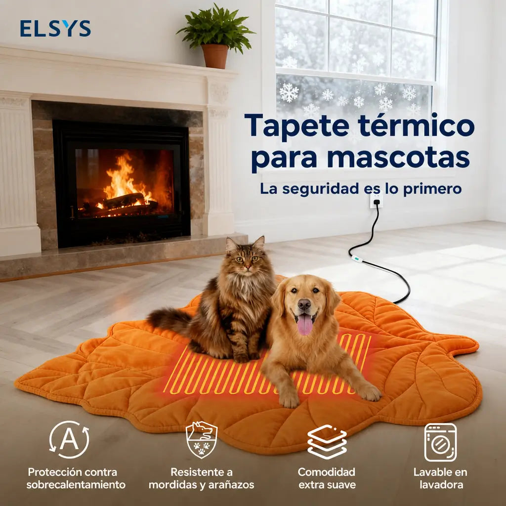 Tapete térmico para perros y gatos con 2 temperaturas, funda lavable y cable antimordidas para cama, jaula o kennel