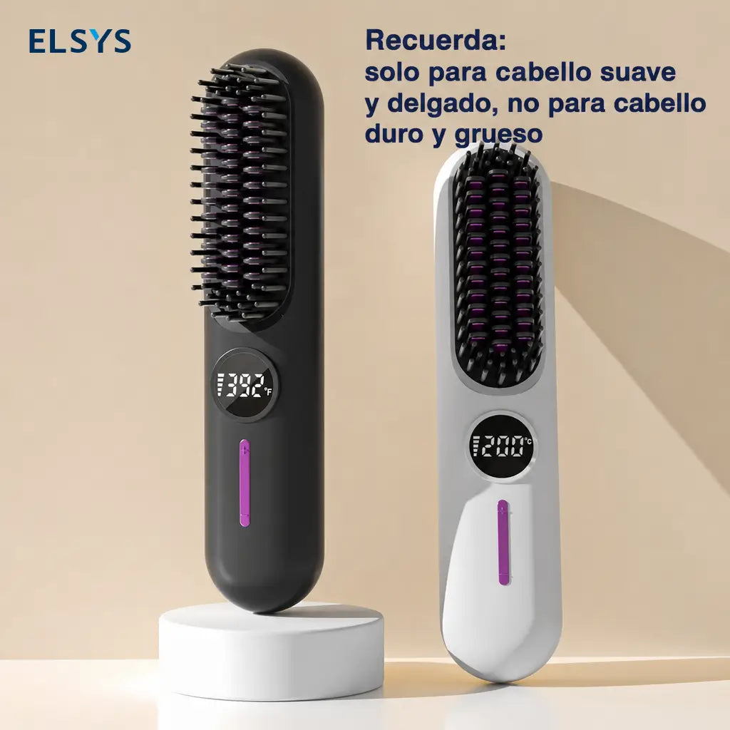 Cepillo alaciador inalámbrico 2 en 1 con USB-C y 7 temperaturas para cabello fino en casa, oficina, escuela o viaje