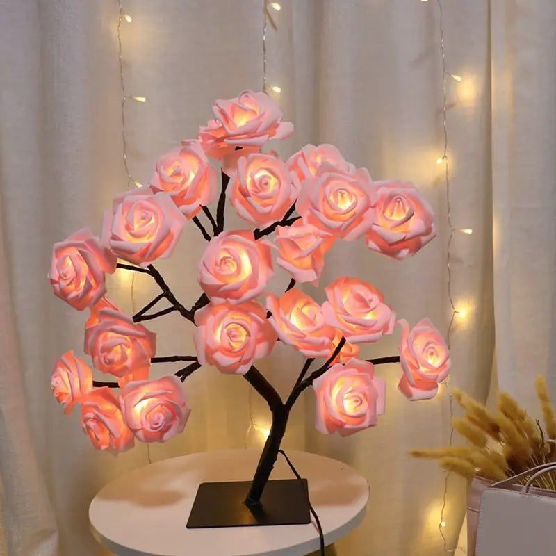 Lámpara de Noche con Diseño de Árbol de Rosas, Lámpara de Mesa USB, Luces Decorativas de Interior para Recámara, Regalo de San Valentín y Decoración del Hogar