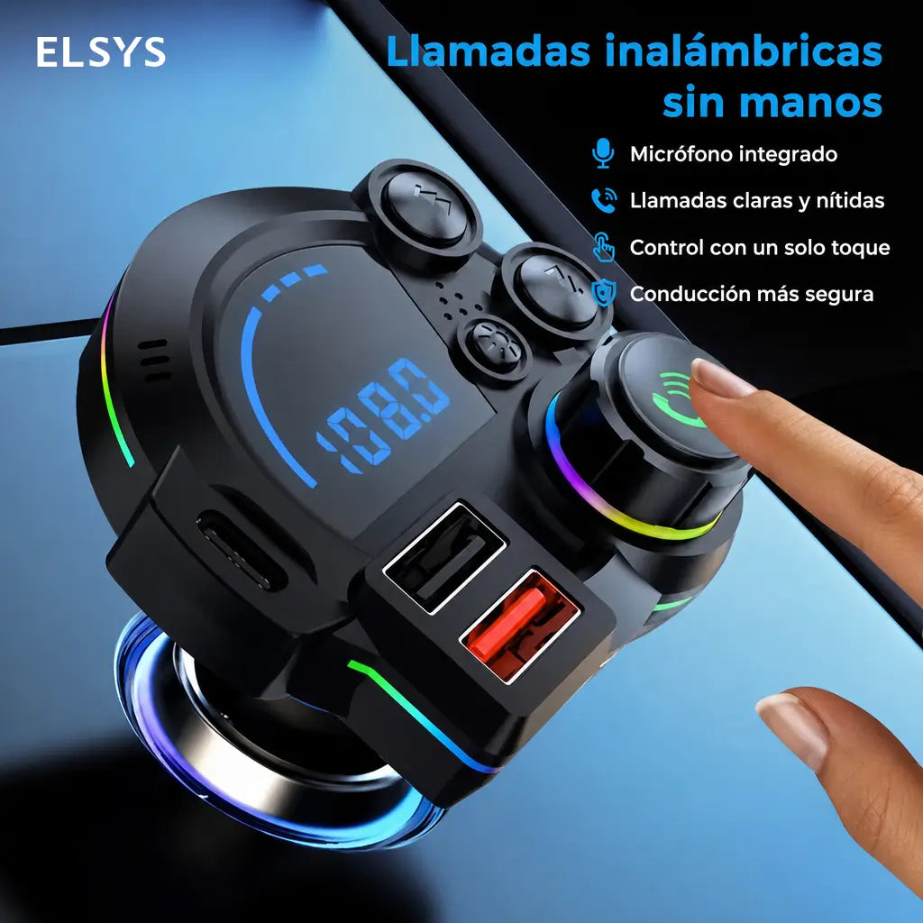 Transmisor FM Bluetooth 5.3 para auto con carga PD 20W y QC 3.0, llamadas manos libres y luz RGB para viajes