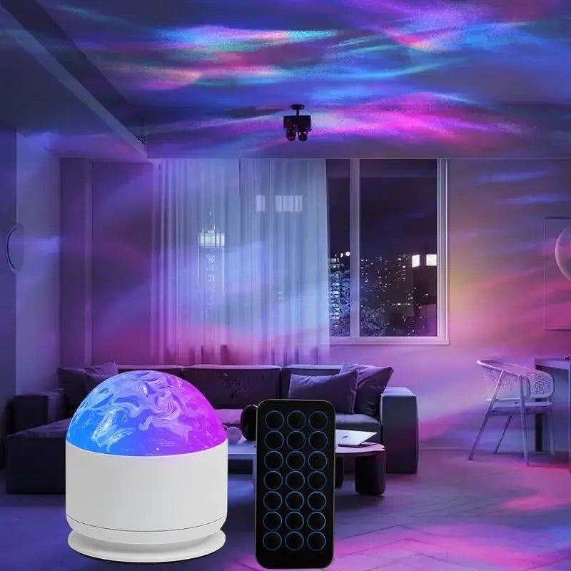 Proyector de Luz de Estrellas con 2 Escenas y 7 Colores, Ritmo Musical y Efecto de Olas de Mar 3D, Luz Nocturna Romántica para Recámara y Fiestas