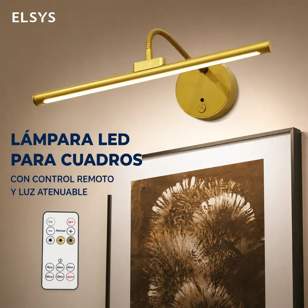 Lámpara de pared recargable USB para cuadros con control remoto, luz ajustable y rotación 360° para arte y decoración interior