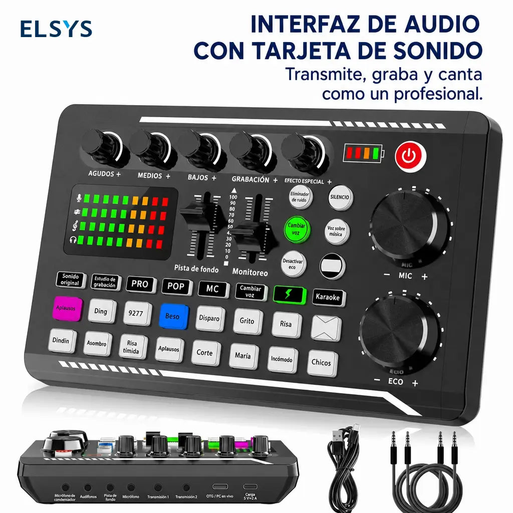 Interfaz de audio F998 con mezclador DJ y cambiador de voz para streaming, karaoke, podcast y gaming en PC portátil recargable
