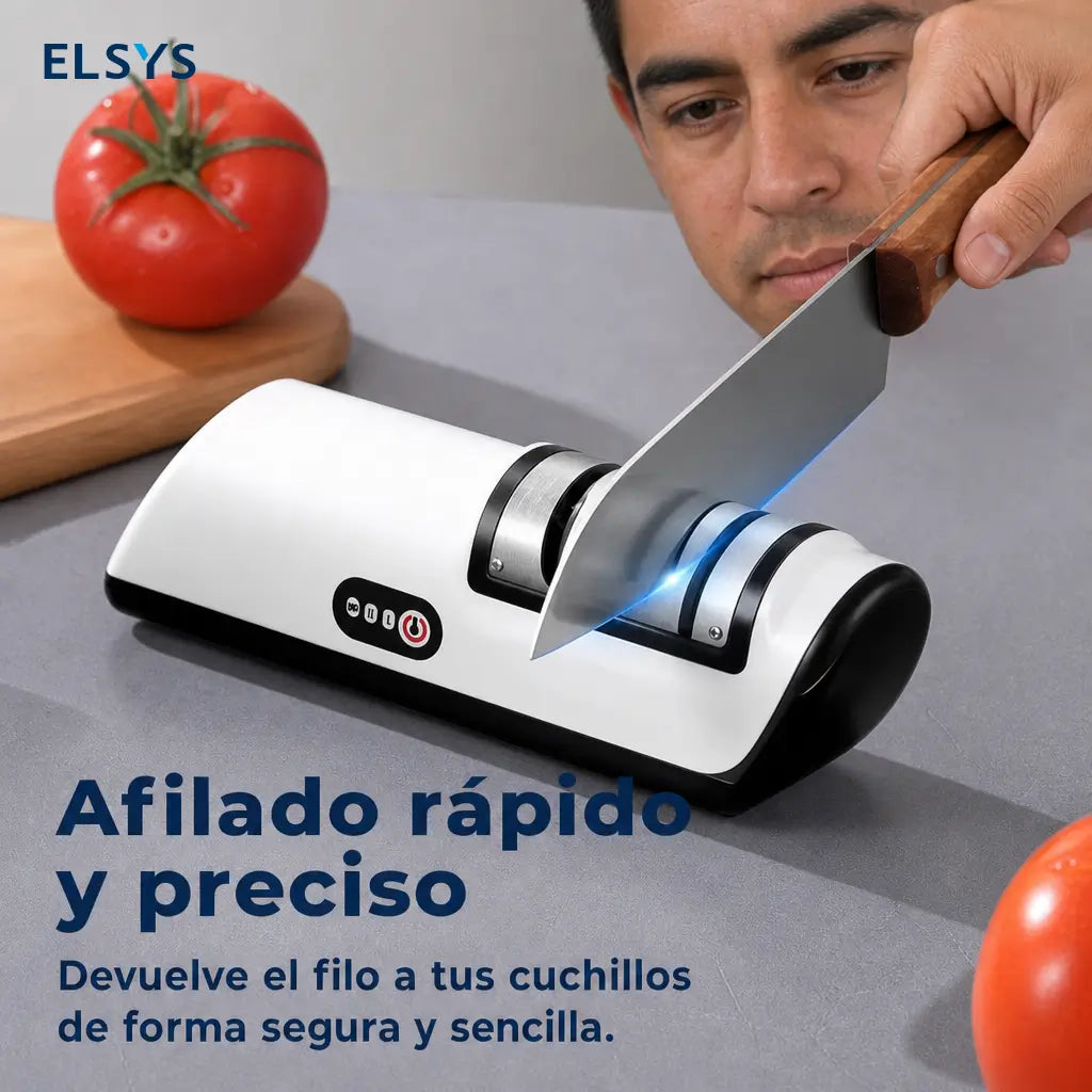 Afilador eléctrico recargable para cuchillos de cocina con ranuras multiuso, ángulo ajustable y diseño compacto para preparar en la cocina diaria