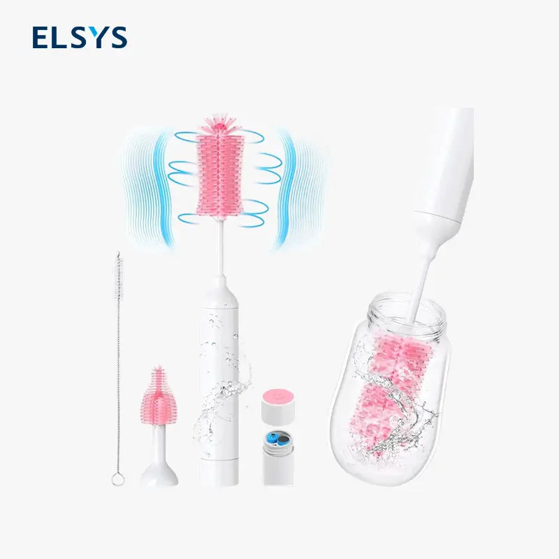 Kit de Cepillo Eléctrico para Biberones, Limpiador Portátil con Batería AA e Impermeable IPX7, con Cepillos de Silicona para Mamilas y Popotes, Ideal para Viajes y Recién Nacidos
