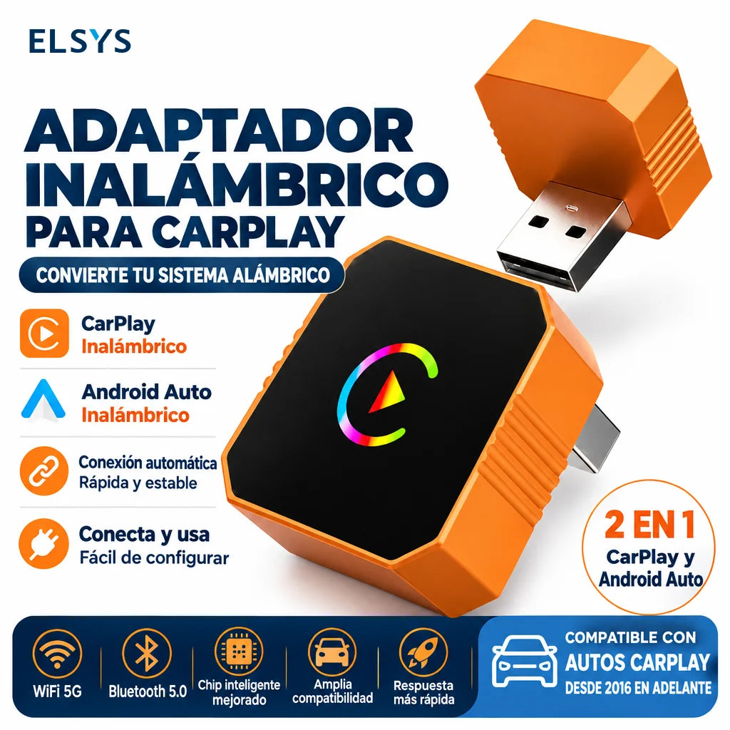 Adaptador inalámbrico CarPlay y Android Auto con 2 cables