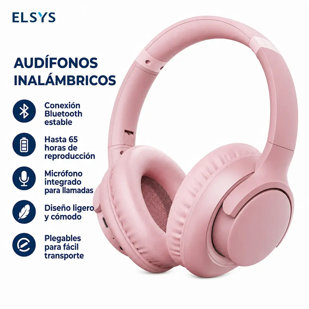 Audífonos over-ear inalámbricos 5.4 plegables con micrófono, 65 h de batería para música, llamadas, celular y computadora en casa, escuela o viajes