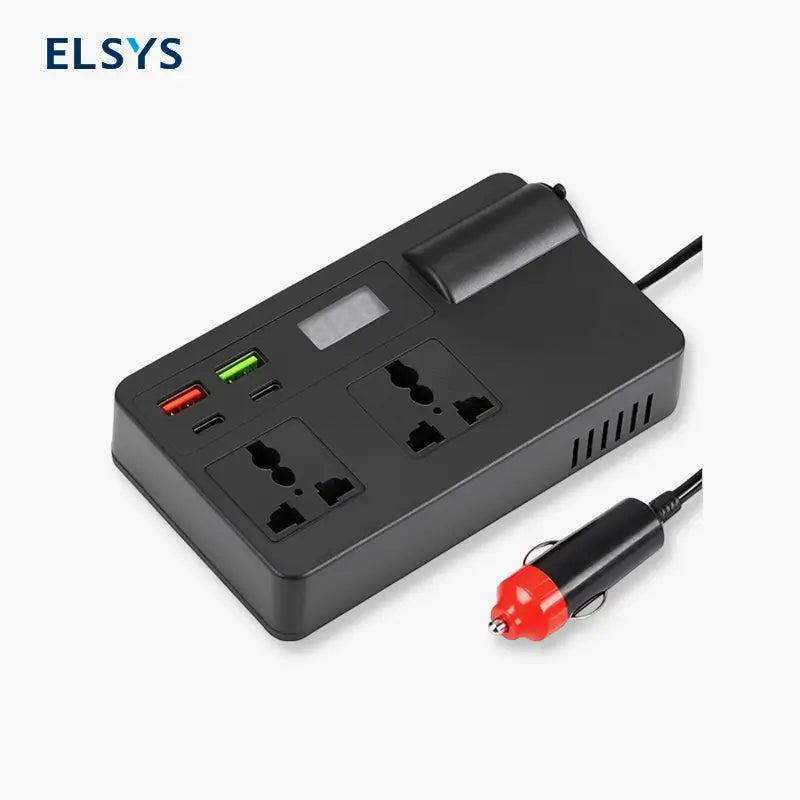 Inversor de Corriente para Auto y Camión 12V-24V a 220V con Chip Inteligente y Carga Rápida QC3.0 para Laptops, Tablets y Celulares, Incluye Puertos USB y Adaptador Carplay Inalámbrico