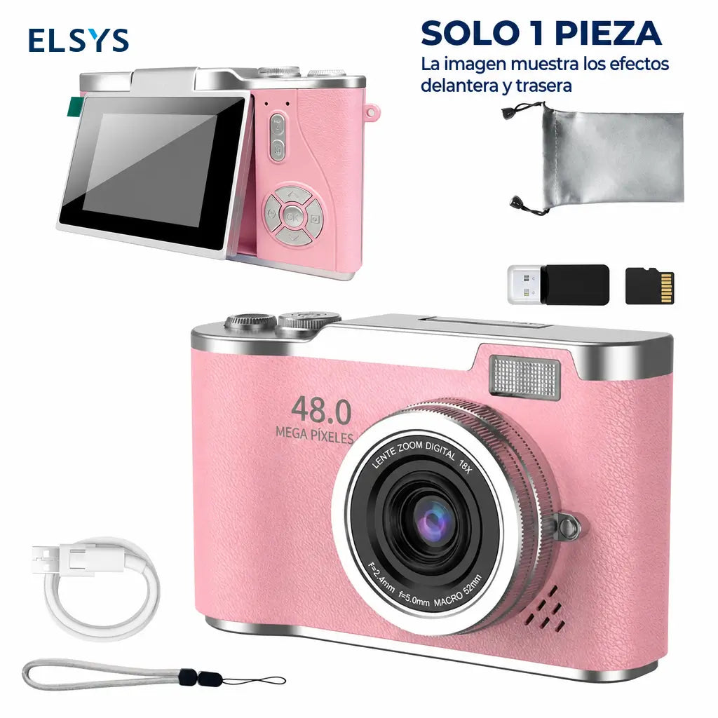 Cámara digital de bolsillo 1080p con filtros creativos, juegos integrados y pantalla plegable para principiantes y vlogging en viajes escolares diarios