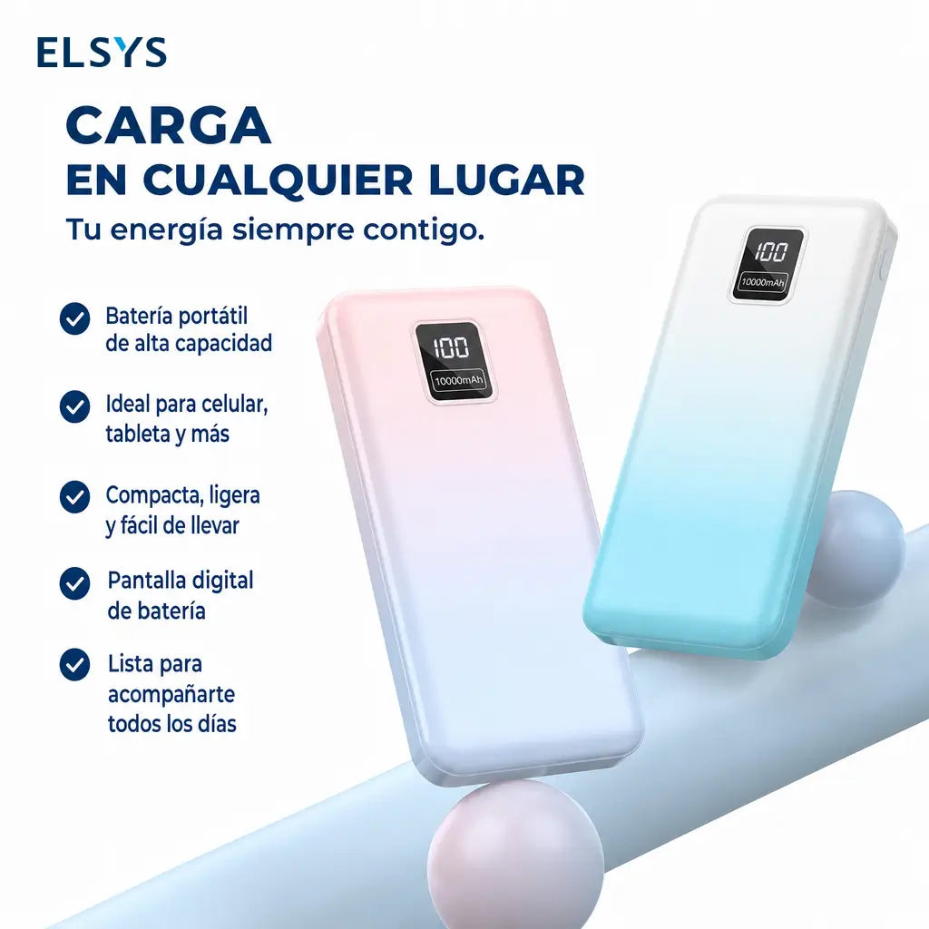 Paquete de 2 power banks 10000mAh con carga rápida 22.5W, 3 puertos y pantalla LED para celular, tablet y viajes diarios