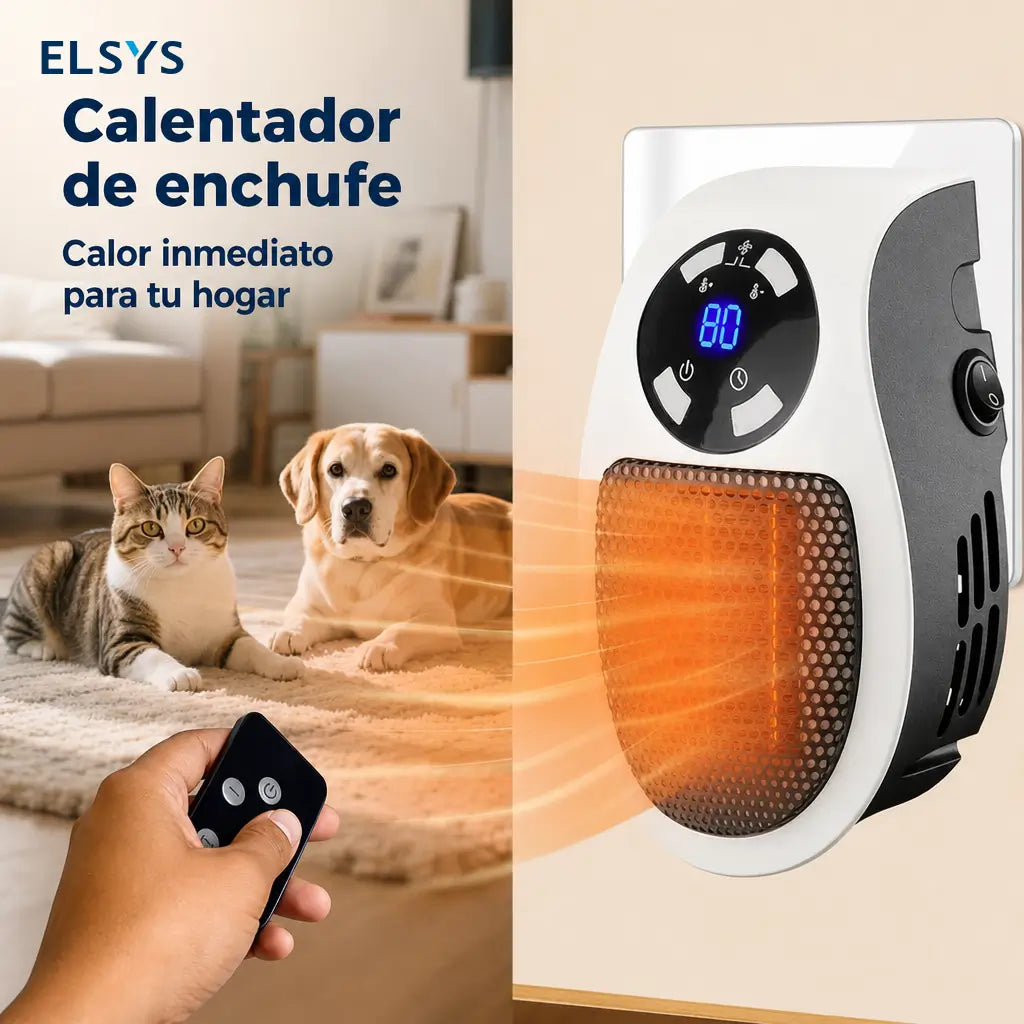 Mini calefactor enchufable con pantalla LED, temporizador ajustable y control remoto para mantener cálidos baños y cuartos de mascotas en espacios pequeños