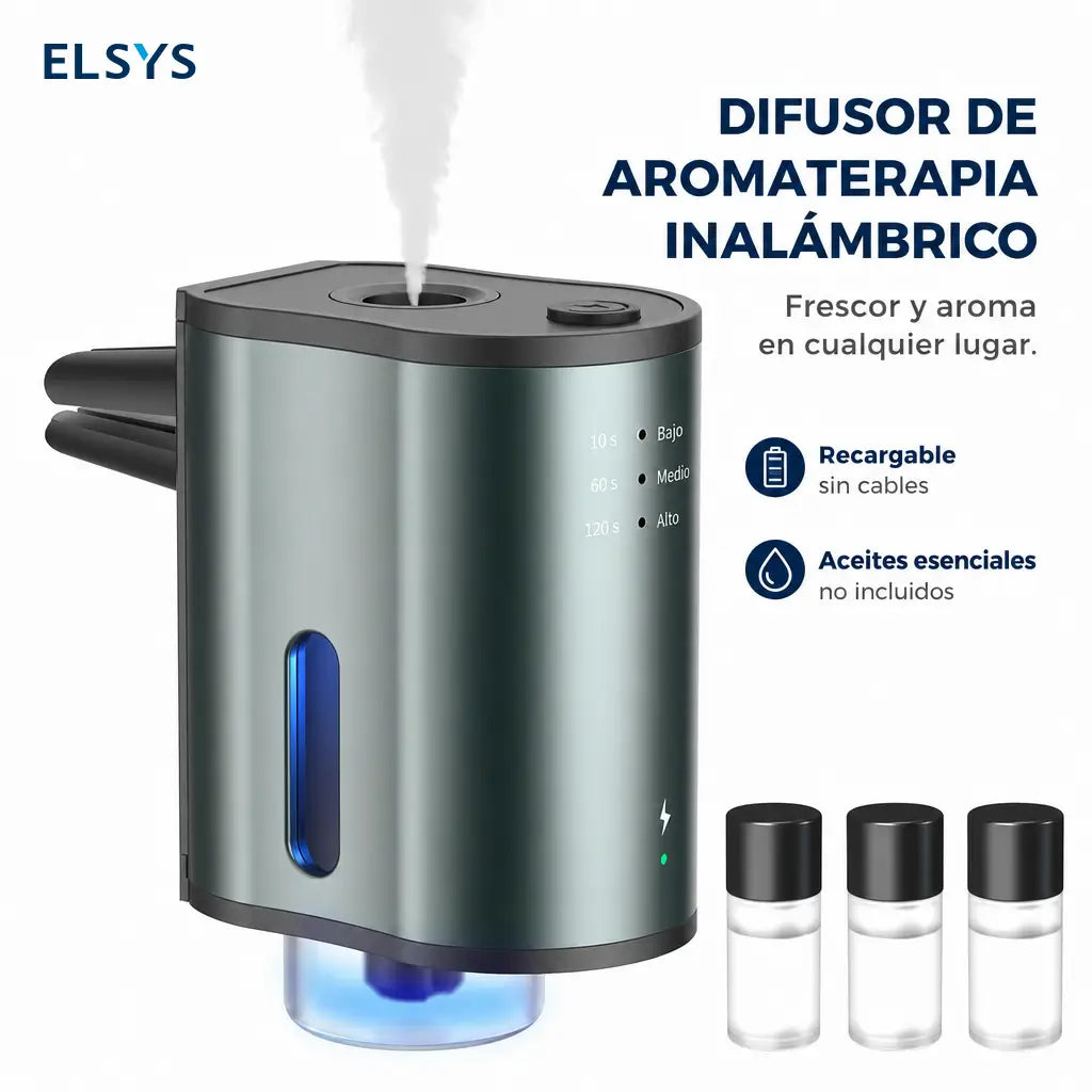 Difusor aromático inteligente para auto con 3 niveles de fragancia, batería 45 días y clip para ventilación