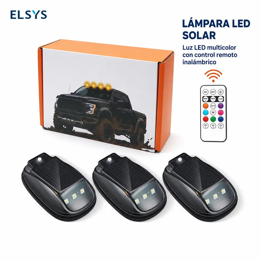 Luz estroboscópica solar RGB para techo de auto, con control remoto e instalación inalámbrica para camionetas pickup y camping nocturno seguro