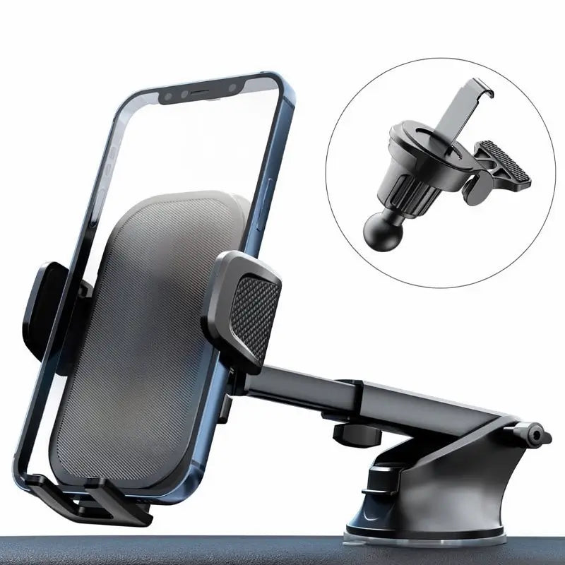 Soporte de Celular para Carro 3 en 1, Ventosa de Succión Fuerte para Parabrisas y Tablero, Clip para Rejilla de Aire, Ajuste Universal con TPU y Botón de Liberación Rápida, Base Duradera y Protectora