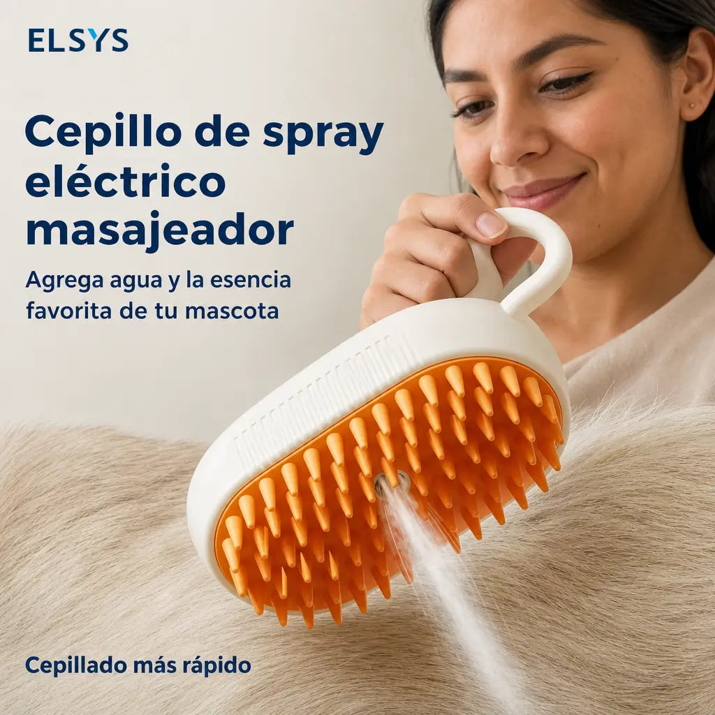 Cepillo vaporizador para mascotas con depósito integrado para desenredar sin jalones y suavizar todo tipo de pelaje en perros y gatos en casa