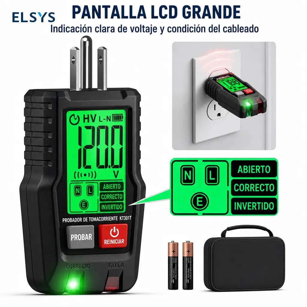 Probador de contactos GFCI con pantalla LCD, detector de fallas de cableado para tomas 110V/120V en casa y mantenimiento eléctrico seguro
