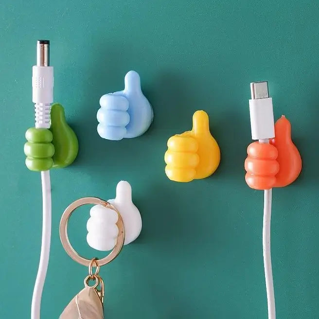 Set de 4 Ganchos de Pared en Forma de Pulgar - Organizador de Cables Adhesivo Decorativo para Escritorio y Habitación, Sujeta Cables Multiusos de Silicona