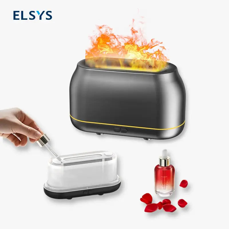 Difusor de Aromas y Humidificador con Efecto de Flama de 7 Colores 160ml, Apagado Automático para Hogar, Oficina y Yoga, Relajación SPA