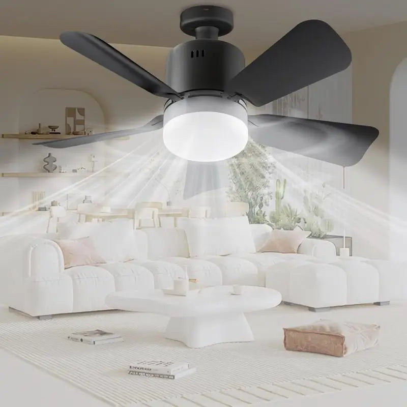 Ventilador de Techo con Luz para Socket E27, Portátil con Control Remoto y App Móvil, 1000 Lúmenes, Cable de Seguridad para Recámara, Cocina, Sala y Cuarto de Bebé