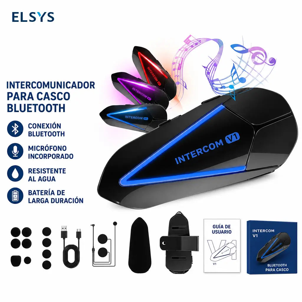 Audífono Bluetooth 5.4 manos libres para casco de moto con micrófono rígido, IP66 y batería 1000 mAh para rutas en solitario