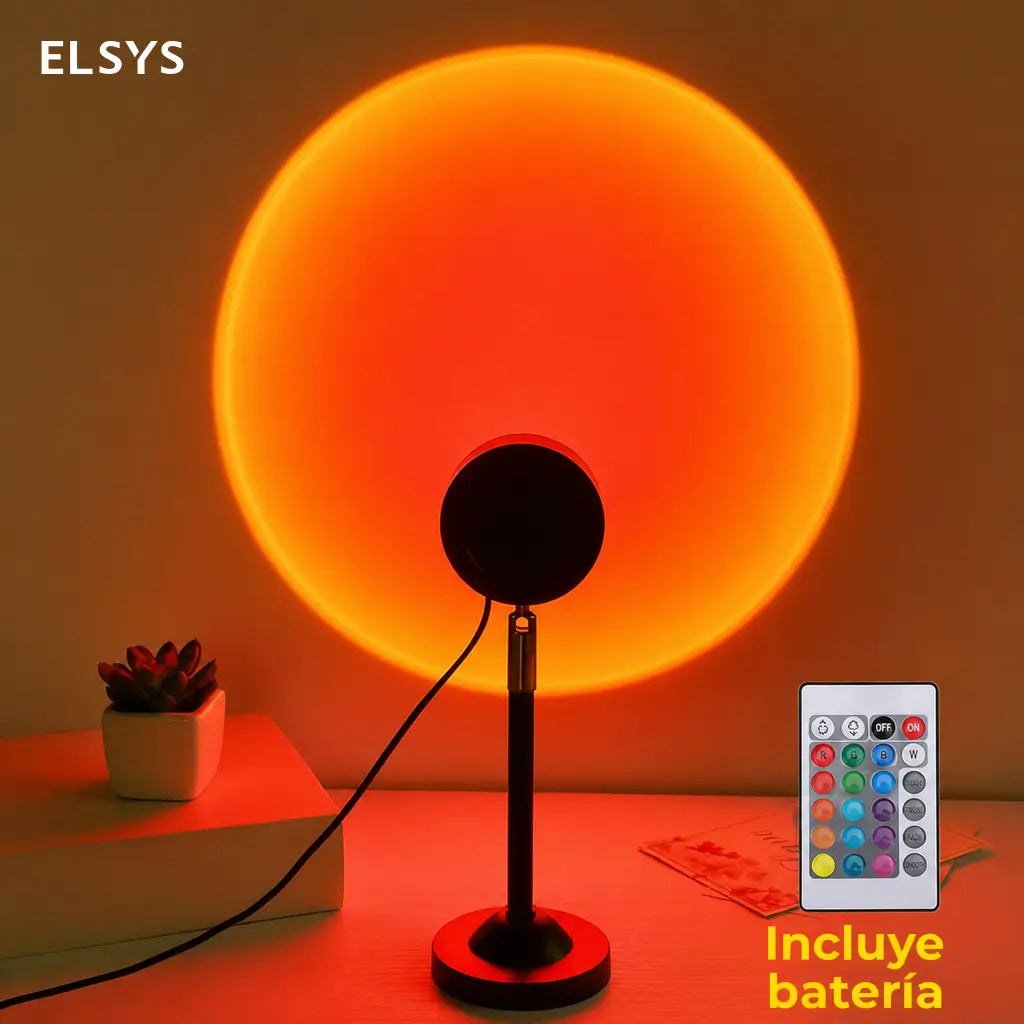 Lámpara proyectora de atardecer RGB con 16 colores, control remoto y ángulo 180° para ambiente en recámara, gaming y fotos
