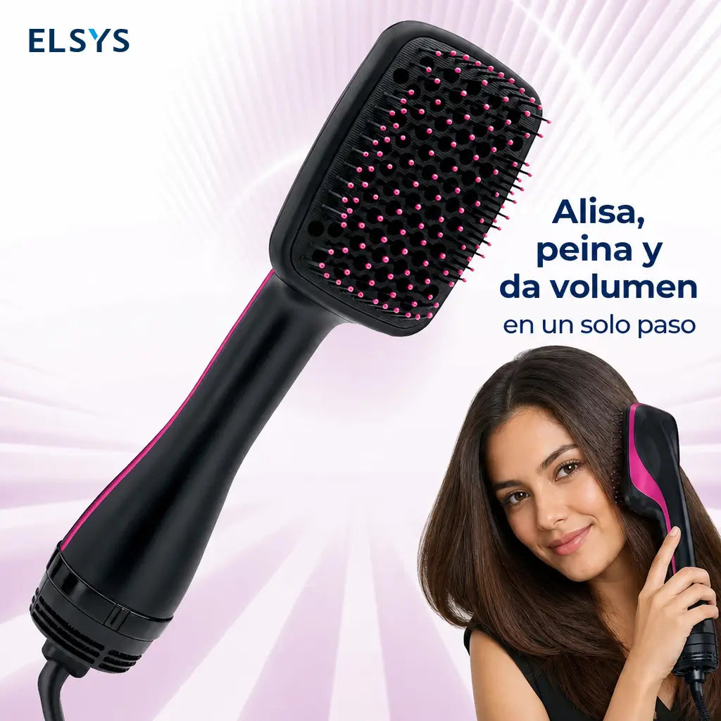 Cepillo secador de aire caliente 2 en 1 con 3 modos y mango ergonómico para secar y peinar en casa o viaje