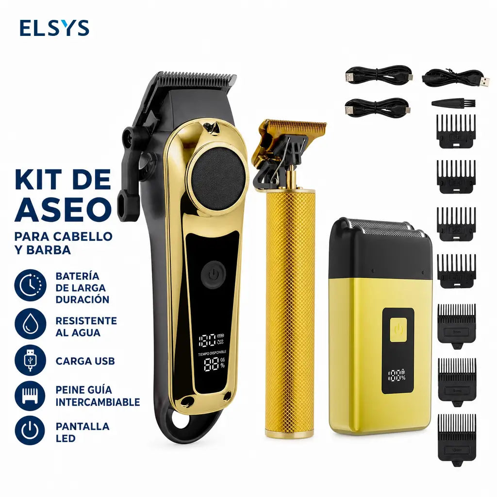 Kit cortadora de cabello y barba recargable USB con pantalla LCD, cuchilla ajustable y rasuradora para cuidado en casa diario masculino
