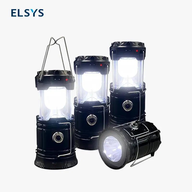 Paquete de 4 Lámparas LED de Camping Plegables y Portátiles, Impermeables, Recargables con Energía Solar y USB, Linterna para Emergencias en Interiores y Exteriores