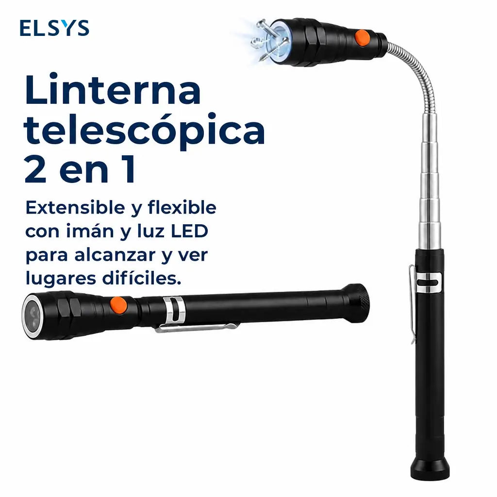 Herramienta magnética telescópica con linterna LED para recuperar tornillos en auto y taller