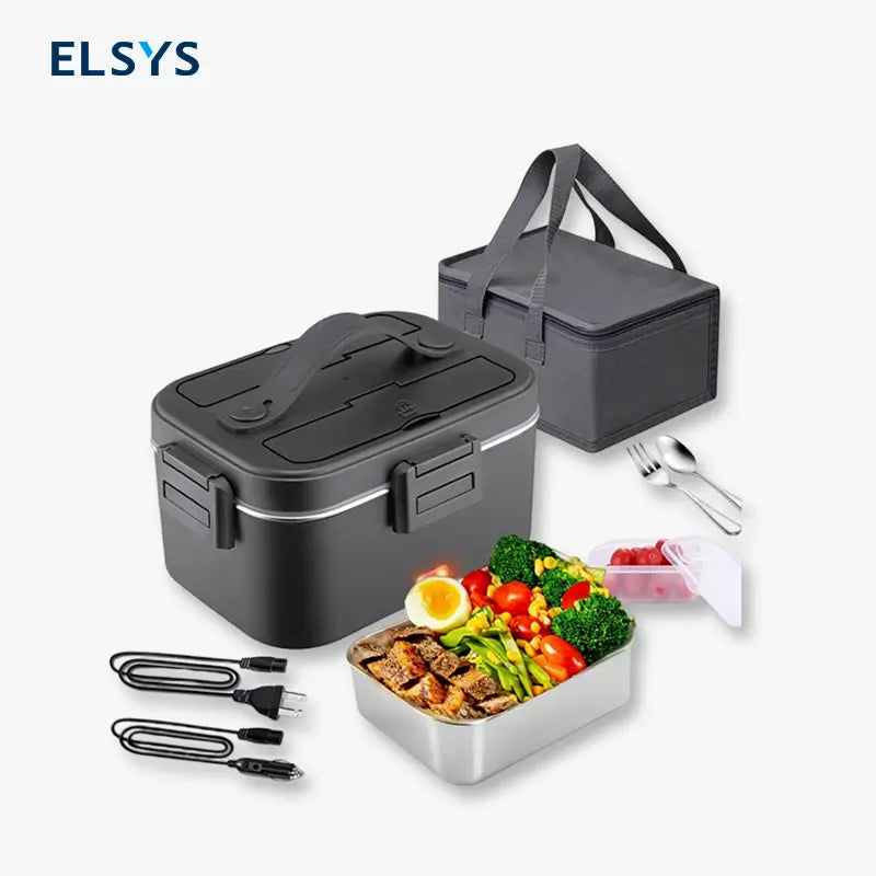 Lonchera Eléctrica Portátil de 80W, Calentador de Comida de 1.8L para Adultos con Cubiertos y Bolsa Térmica, Calentador Electrónico para Coche, Hogar y Oficina