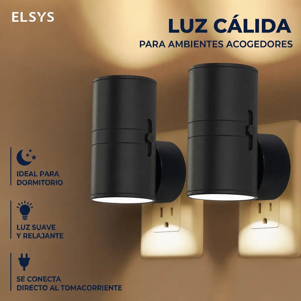 Set de 2 luces nocturnas LED enchufables con sensor automático y brillo ajustable para pasillos, recámaras y baño de tu casa