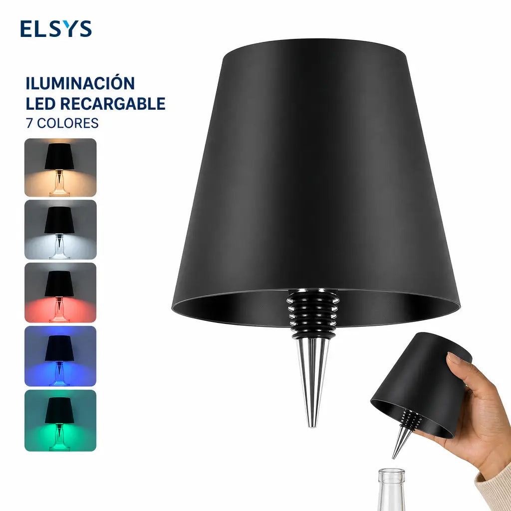 Lámpara LED inalámbrica para botella con control táctil, luz RGB regulable y carga USB-C para bar, recámara o camping