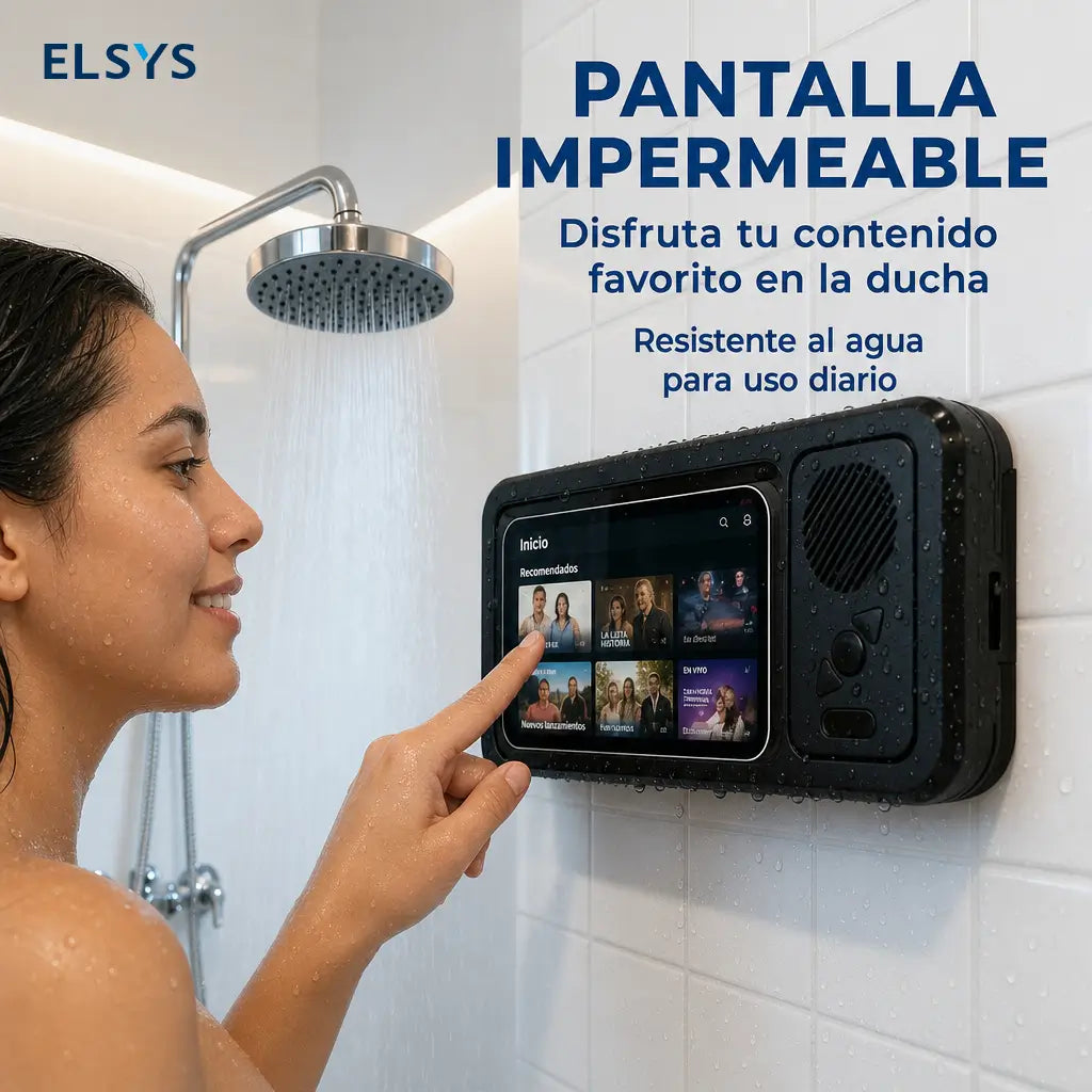 Soporte impermeable para celular con bocina Bluetooth y rotación 360° para ver videos en regadera o cocina sin usar las manos