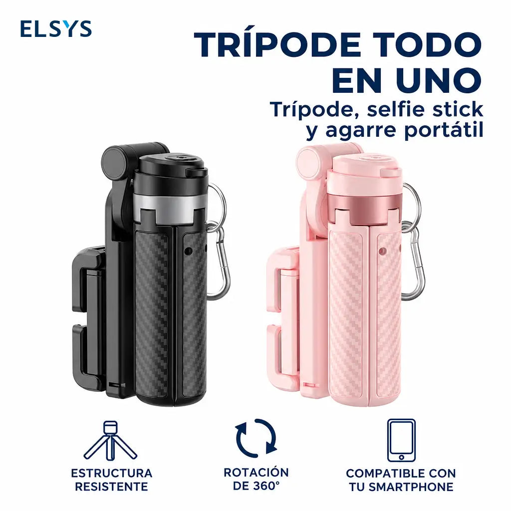 Selfie stick compacto con control Bluetooth, soporte giratorio 360° y extensión 64 cm, para vlogging, conciertos y fotos de viaje con tu celular