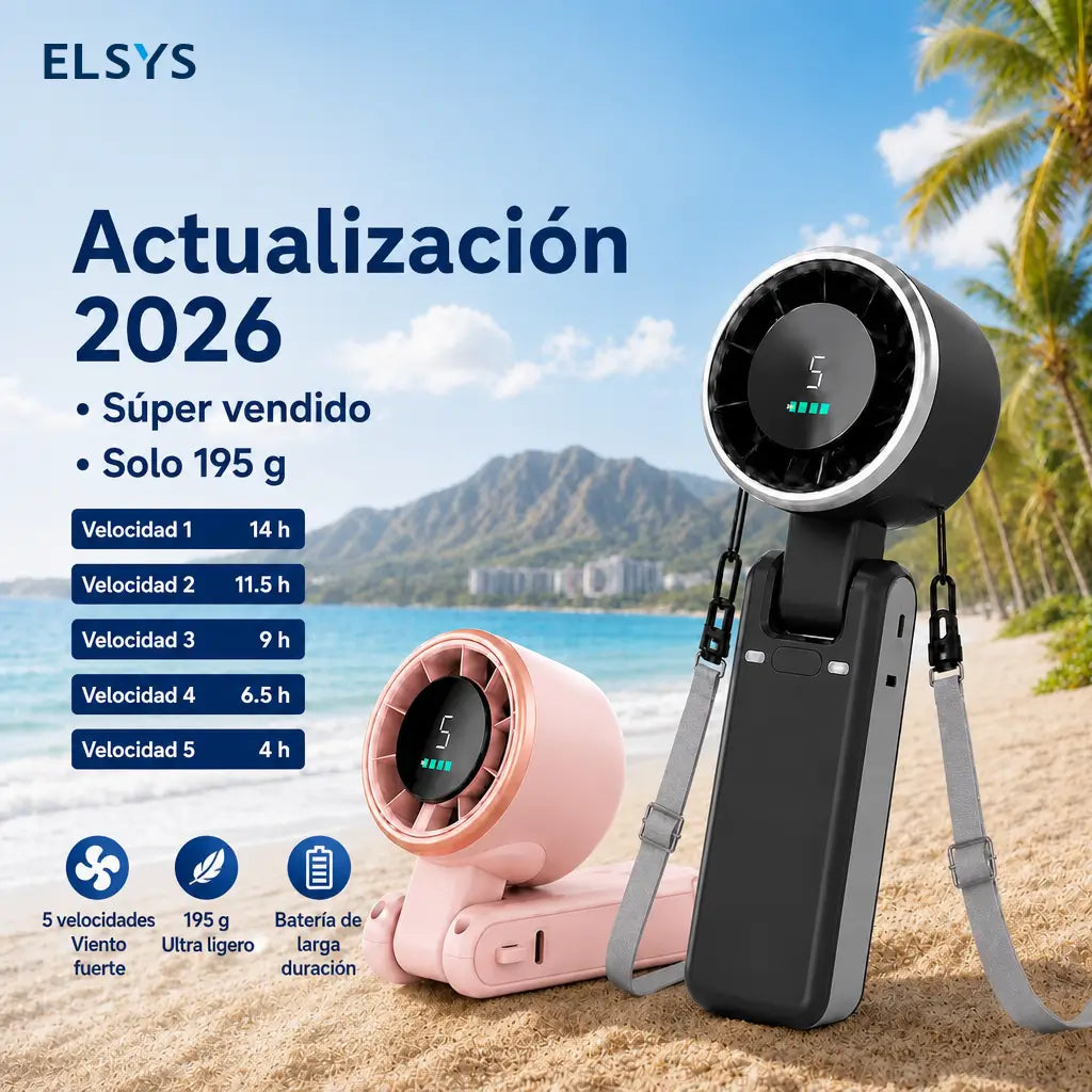 Ventilador portátil recargable 4000mAh con 5 velocidades, plegable y ligero para viajes, festivales, oficina y días de calor al aire libre