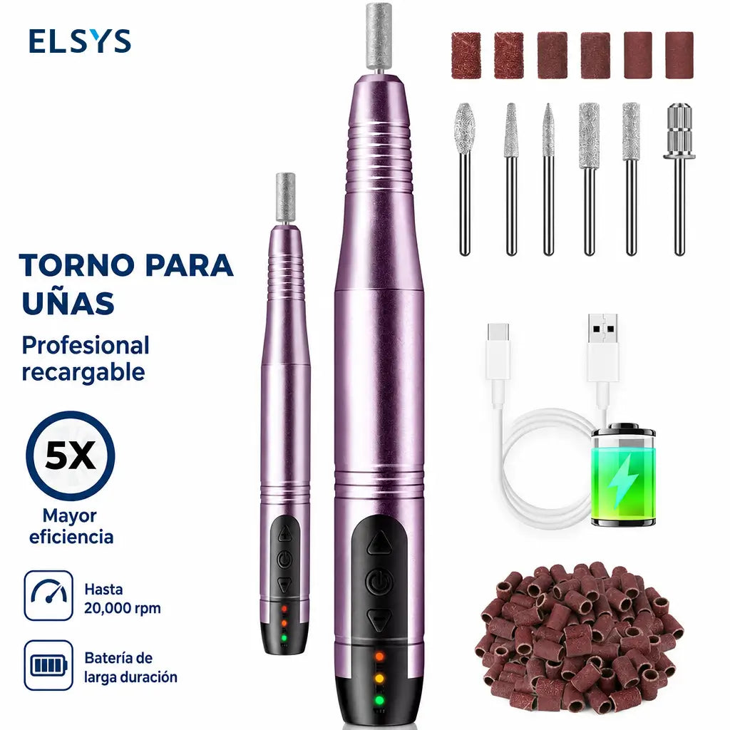 Torno eléctrico inalámbrico para uñas con velocidad ajustable y giro reversible, para manicura, pedicura y nail art en gel o polvo