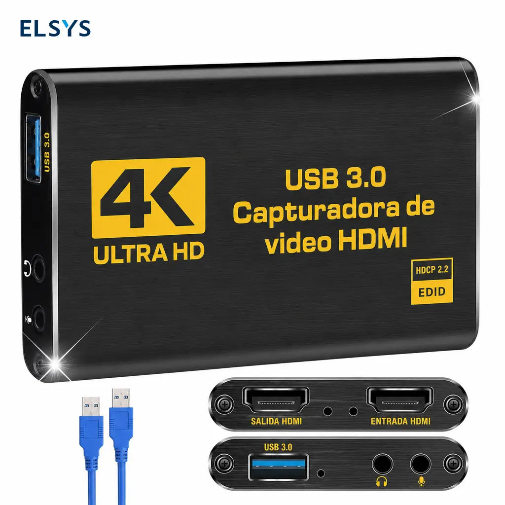 Tarjeta de captura HDMI para Nintendo Switch, PS4 y PS5 con audio 3.5mm, ideal para directos, clases y reuniones en computadora sin drivers