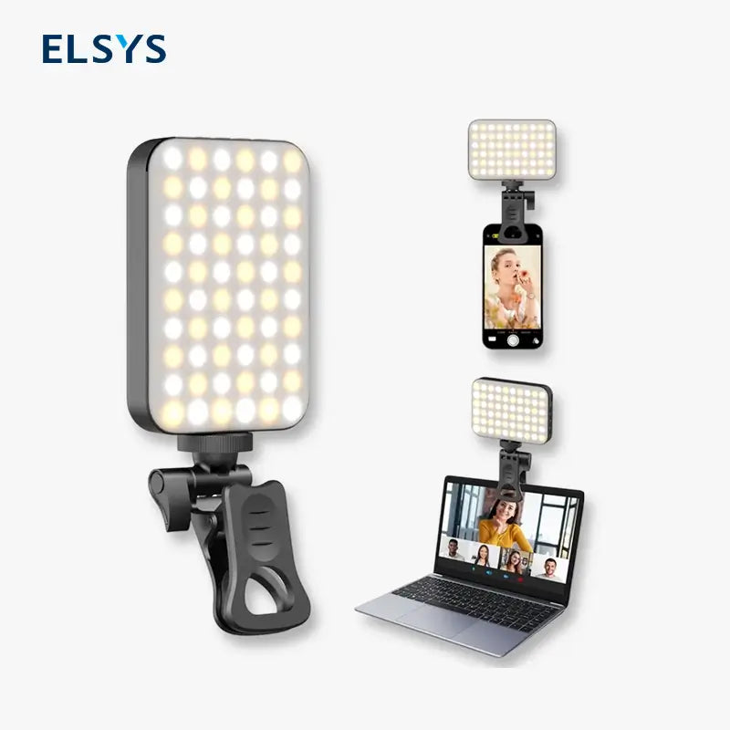 Luz LED recargable con clip para celular y laptop, iluminación portátil para selfies, videollamadas, streaming y maquillaje en casa y uso diario