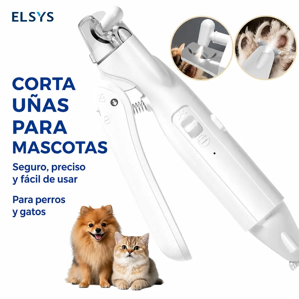 Cortador de uñas y recortadora de pelo para mascotas con luz LED, recolector integrado y carga USB-C para perros y gatos
