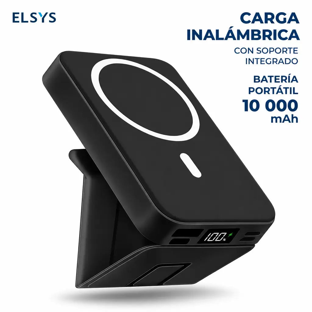 Cargador portátil magnético 10000 mAh con carga inalámbrica, LED digital y soporte horizontal para iPhone 12 a 16 sin cables para uso diario
