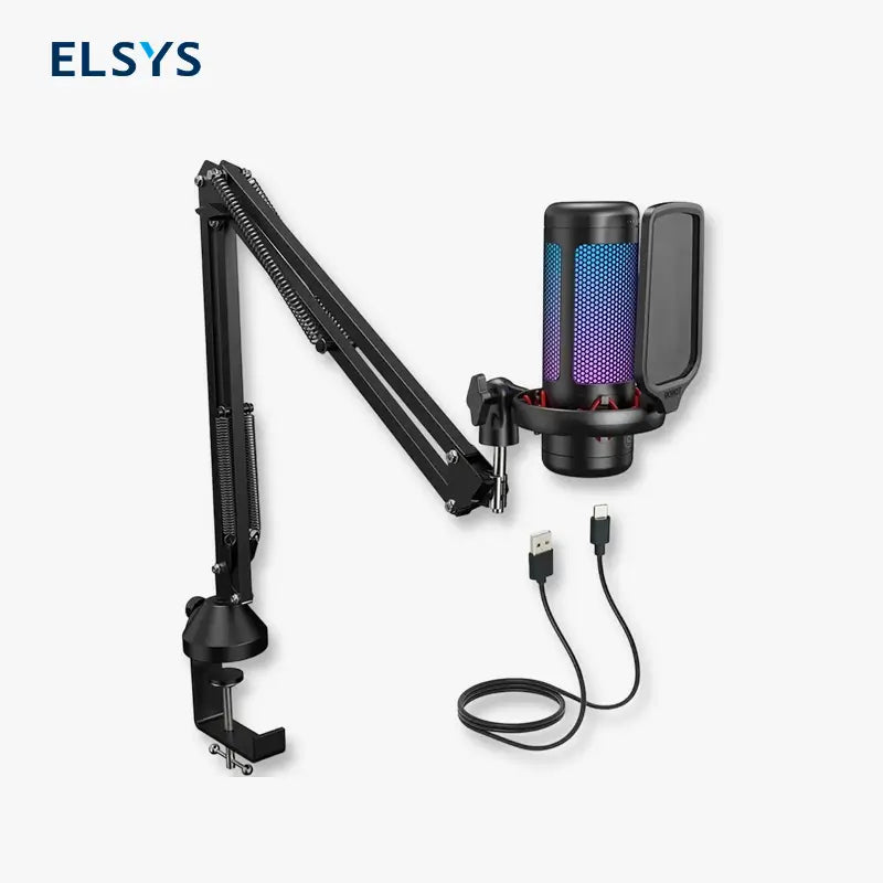 Micrófono de Condensador USB Cardioide con Iluminación RGB Ajustable para Gaming, Transmisión en Vivo, PS4/5, PC, Kit de Grabación de Audio para Podcast