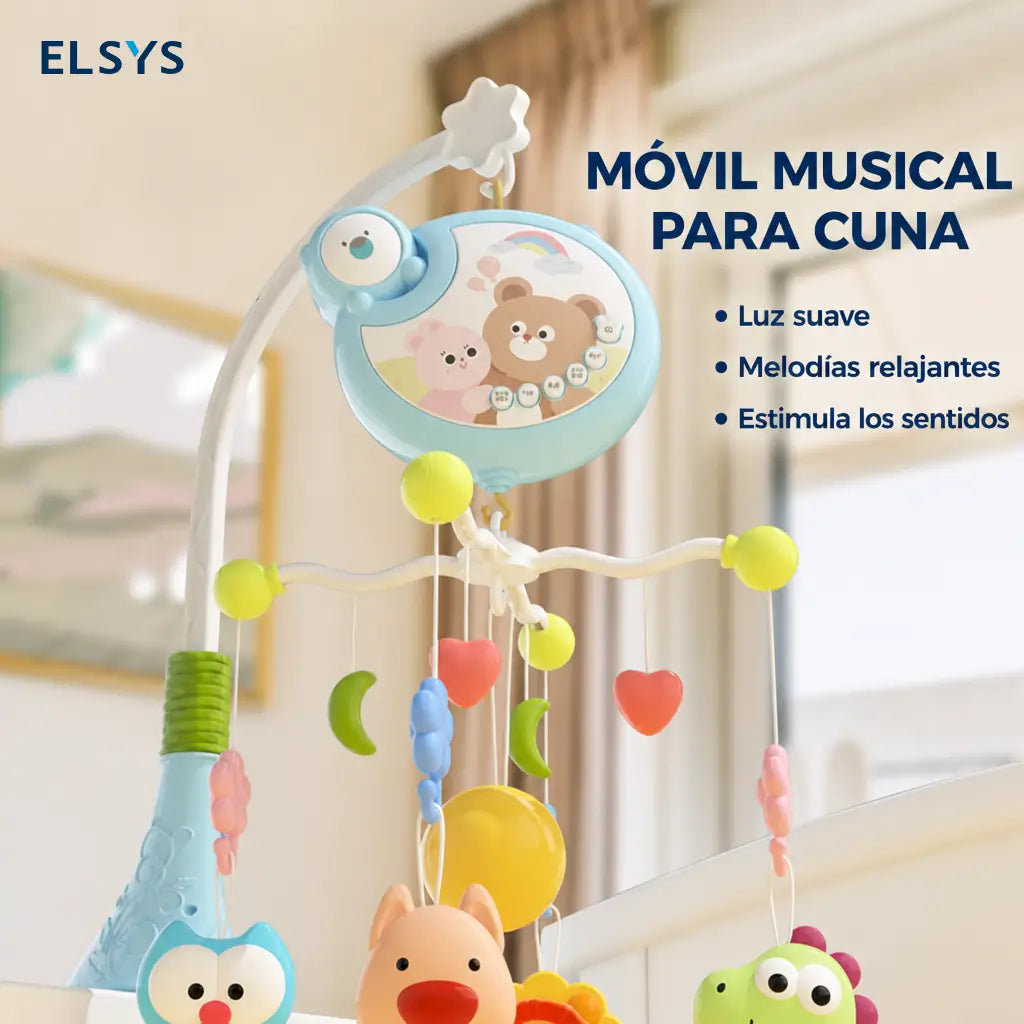 Carrusel musical para cuna y moisés con luces, proyección, temporizador, mordederas removibles y control remoto para bebés pequeños