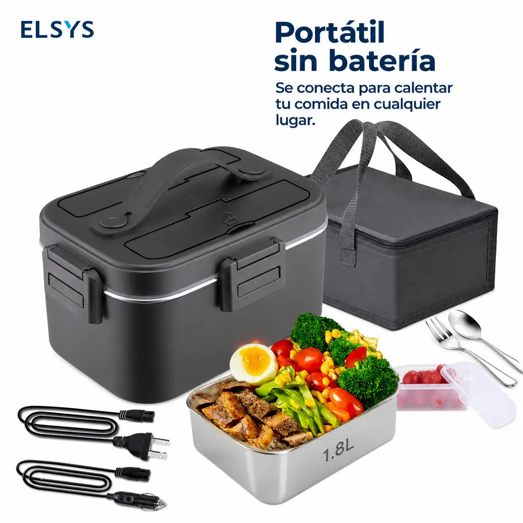 Lonchera eléctrica portátil 1.8L con calentamiento 80W y conectores 12V/24V/110V para comer caliente sin microondas diario