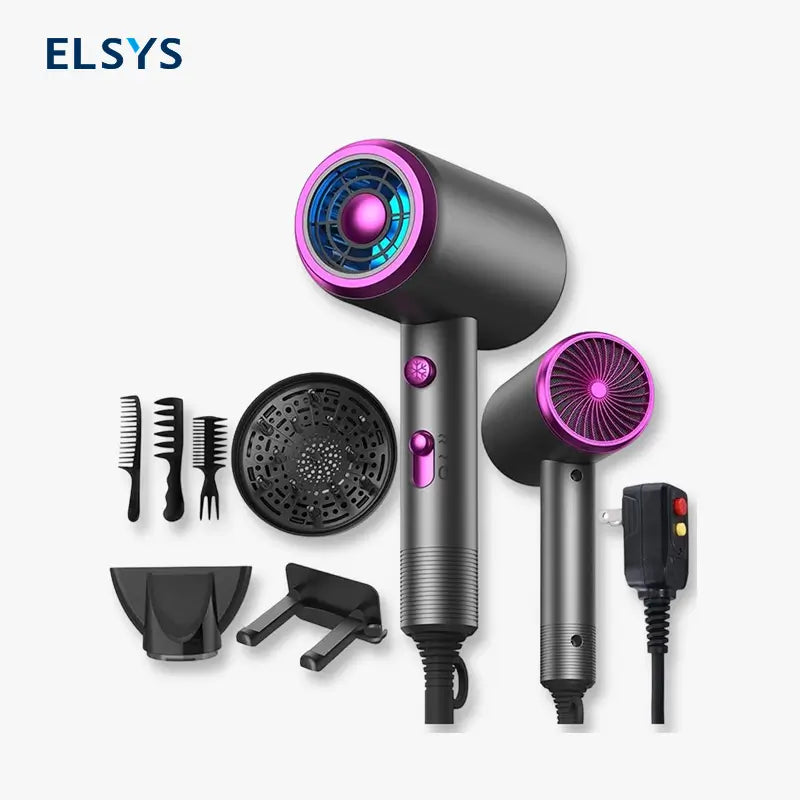 Kit de Secadora de Cabello Iónica Potente, Set de Secador con Boquilla Concentradora, Difusor, 3 Peines y Soporte de Pared, Herramienta de Estilizado Profesional Multifuncional, Reduce el Frizz, Opciones de Peinado Versátiles