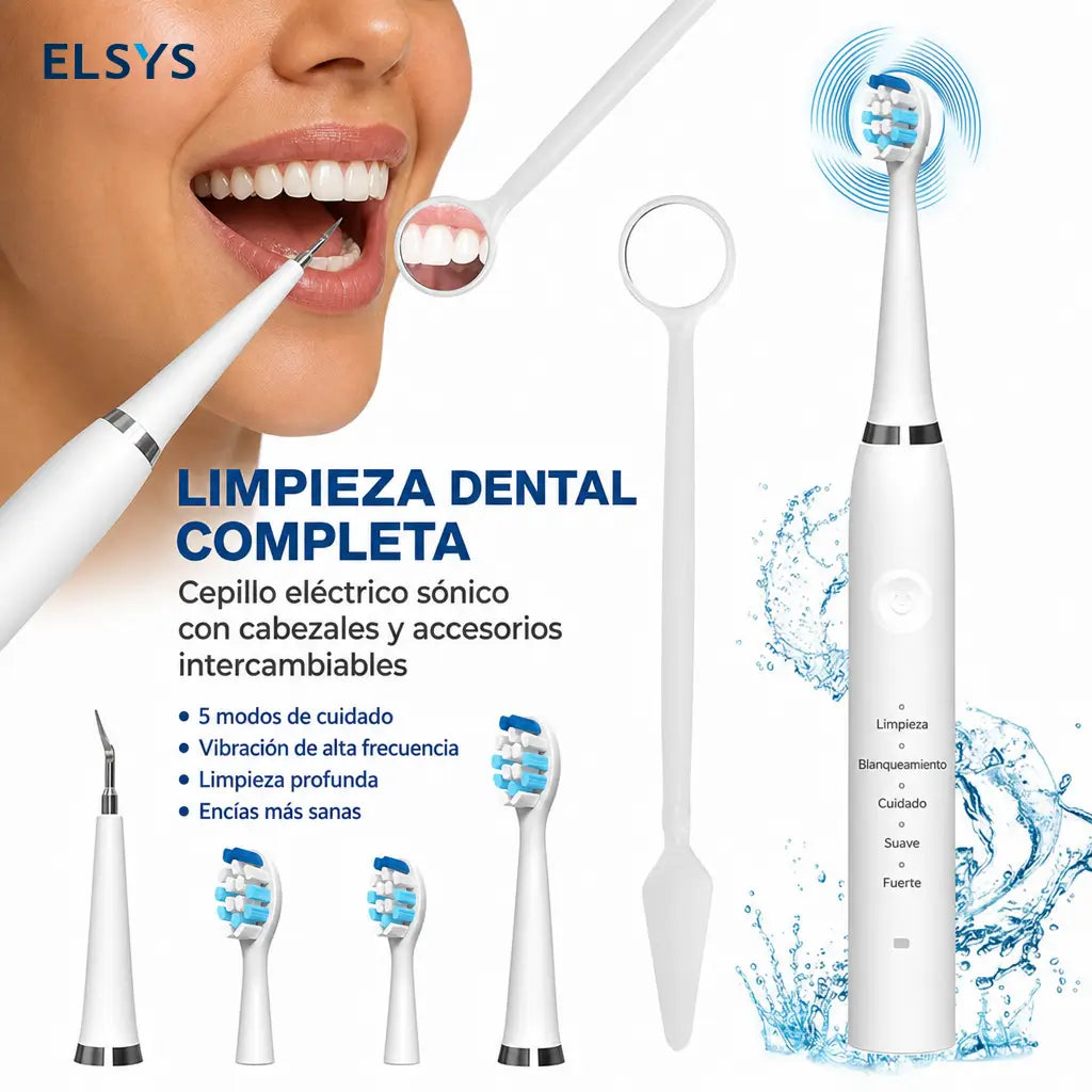 Limpiador dental ultrasónico recargable USB-C con cabezales reemplazables, espejo, pinza y retiro de placa para cuidado bucal adulto diario