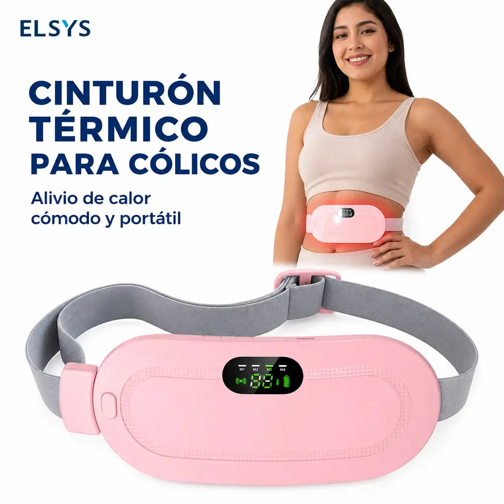 Cinturón térmico menstrual inalámbrico con 3 niveles de calor y 4 modos de masaje vibratorio para abdomen, cintura y cólicos menstruales