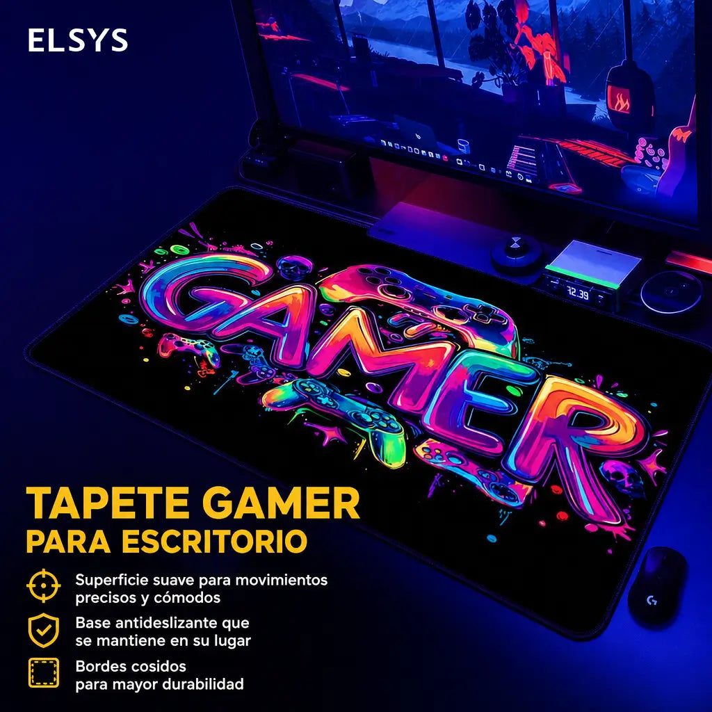 Mousepad gamer de goma antiderrapante con gráficos UV reactivos, formato grande para teclado, mouse y escritorio de juego en casa u oficina