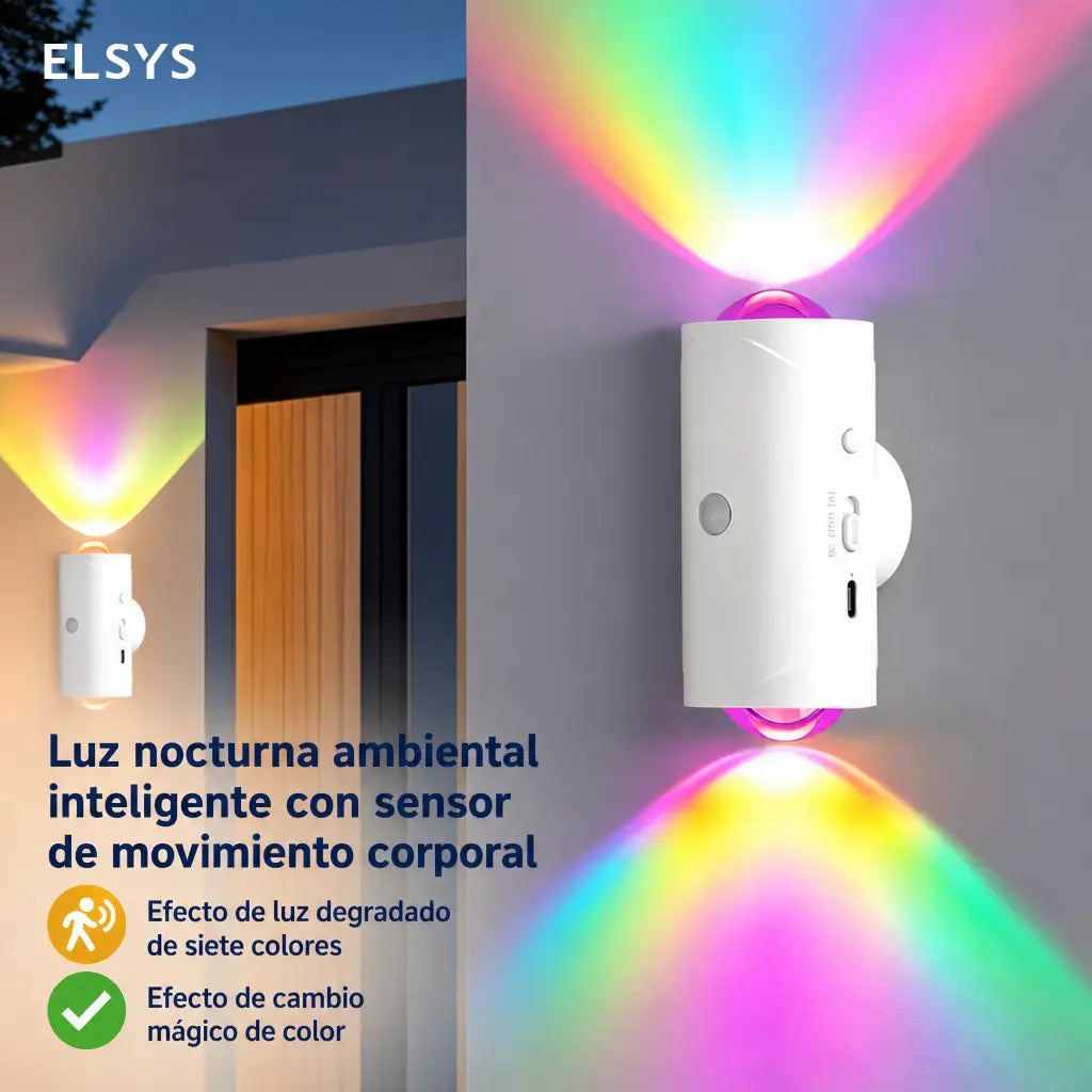 Lámpara LED nocturna recargable con sensor de movimiento y luz RGB regulable, instalación magnética para recámara, escaleras, pasillos y entrada hogar