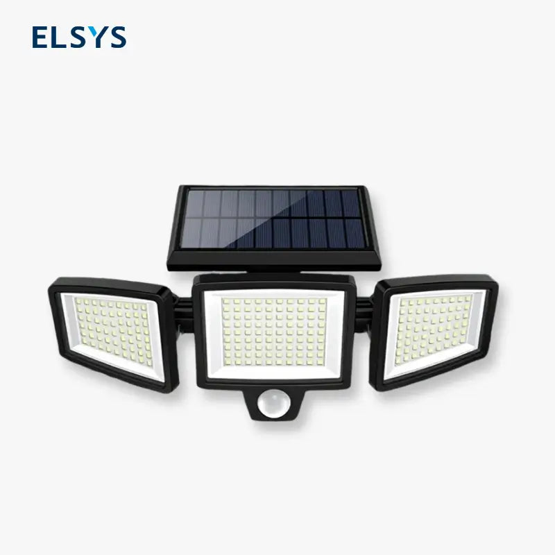 Lámpara solar exterior 2500LM con 210 LED y 3 cabezales ajustables, luz de seguridad impermeable IP65 para jardín, cochera, patio y alberca