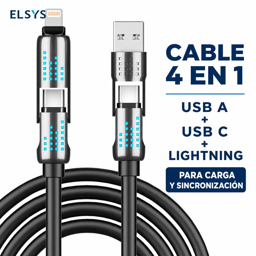 Cable USB-C 4 en 1 de 240W con carga rápida PD 5A y sincronización de datos para iPhone, Android, iPad, Samsung y laptops
